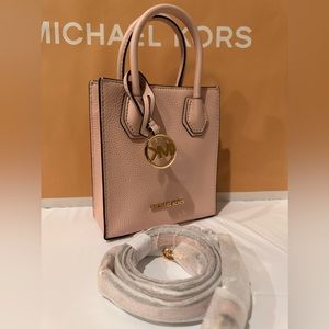 MICHAEL KORS MERCER XS N/S Shopper Crossbody Powder Blush Leather NWT $348